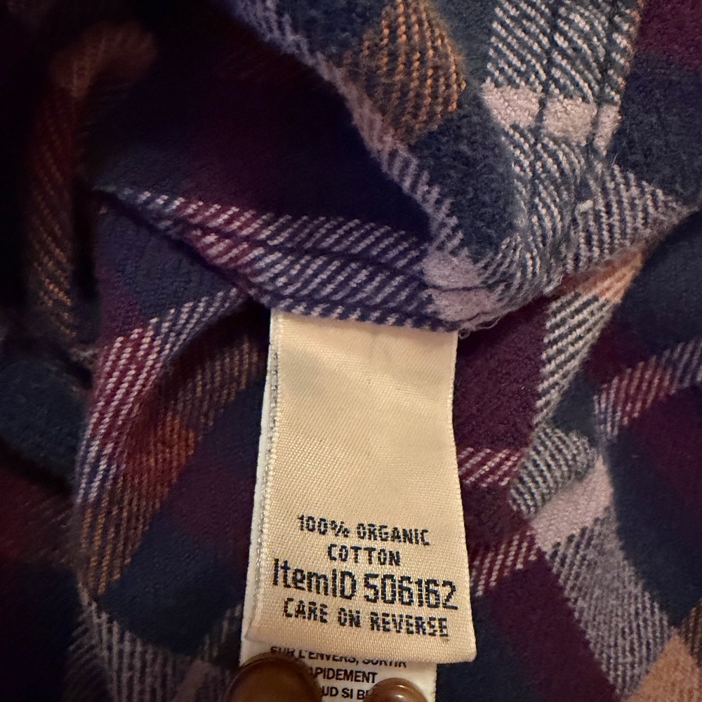 L.L. Bean Organic Cotton Plaid Flannel Shirt Small Women’s Blue Green purple EUC - Picture 9 of 13
